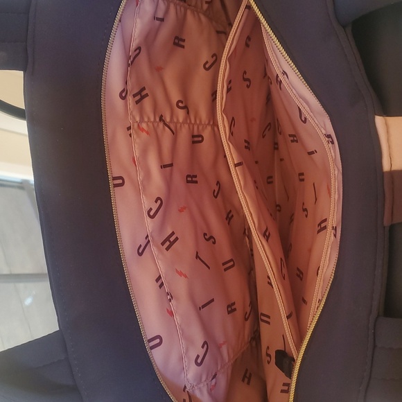 Stella & Dot Elegant Navy and Pink/Purple Bow Big Zippered Many Pockets Tote Bag - Picture 3 of 10